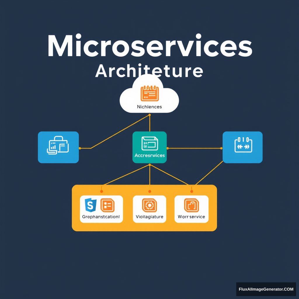 Microservices architecture diagram with interconnected services. Alt text: Illustration of a microservices architecture with multiple independent services communicating with each other. - Image