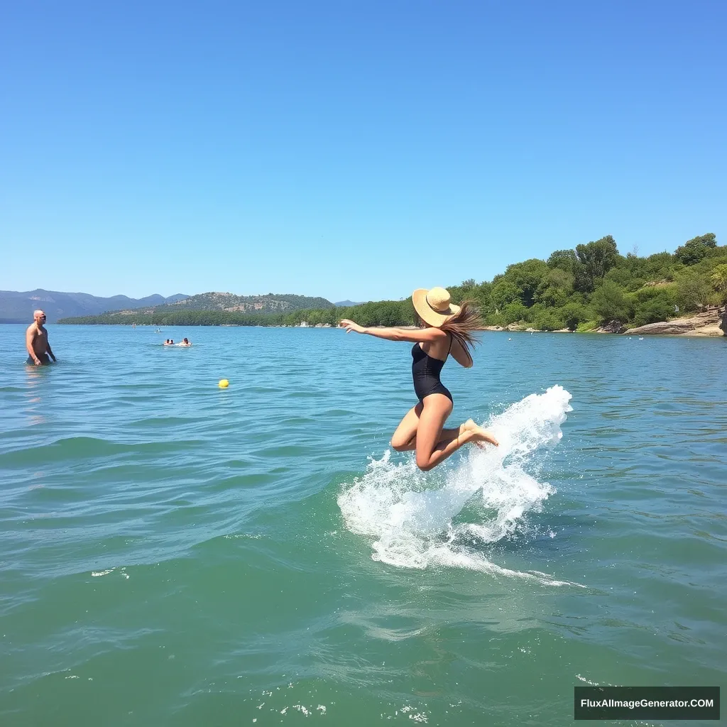 "Take a photo of Miley jumping into the water."