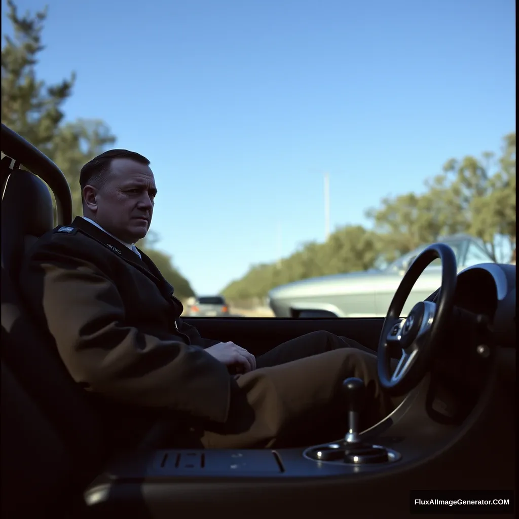 Hitler sitting in a Mazda Miata NA at a tuning spot