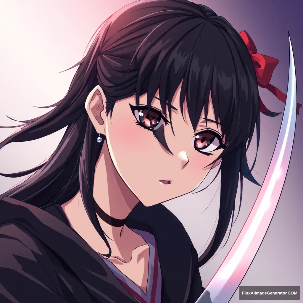 VERY BEAUTIFUL ANIME GIRL WITH PERFECT EYES. Anime style is important. Seinen style anime. Even more beautiful. Should look like an assassin with a gradient background.