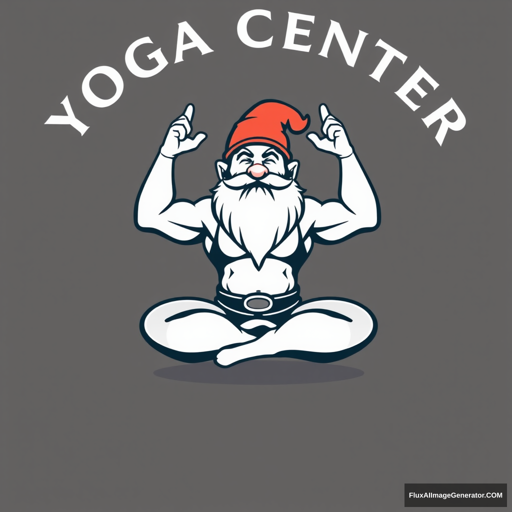 Yoga Center logo: a pumped-up stern dwarf in a lotus sausage pose