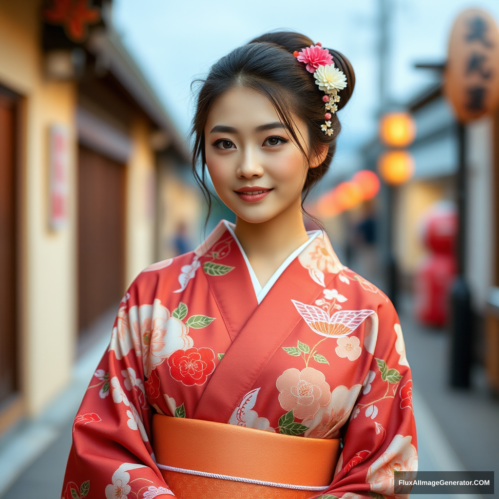 "A beautiful woman in a Japanese kimono."