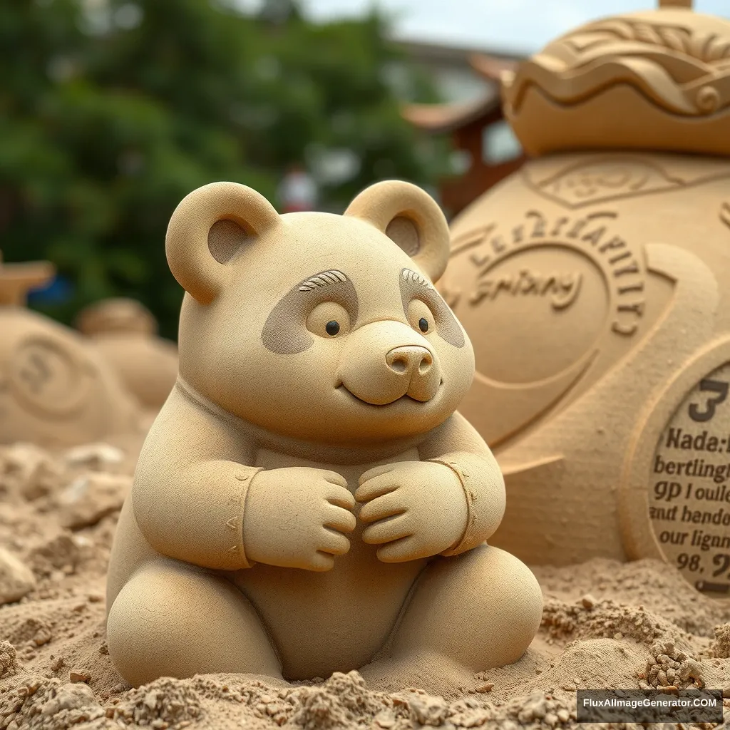 "Sand sculpture panda humanoid cultivation character" - Image