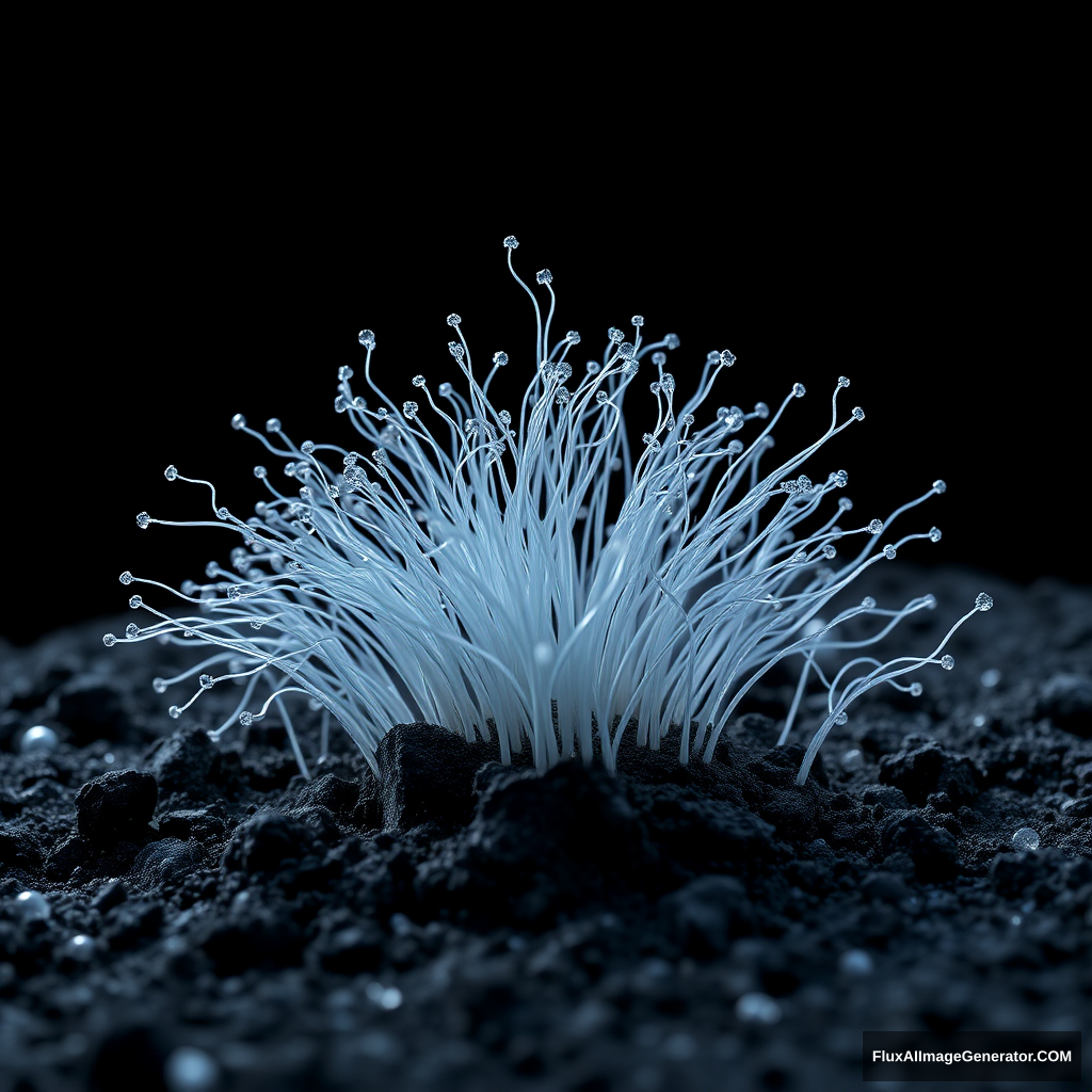 bacteria filament field cover the ground black background