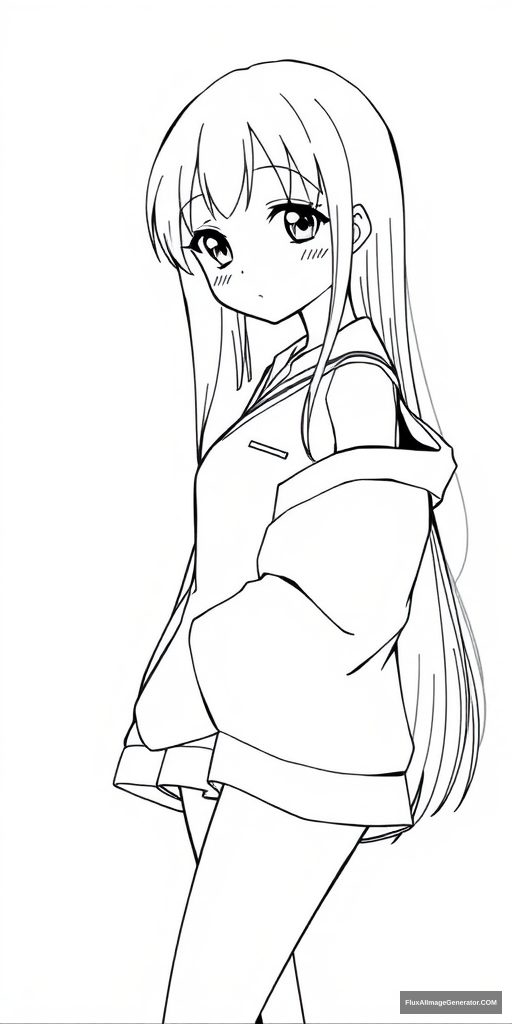 simple line art anime girl cute - Image