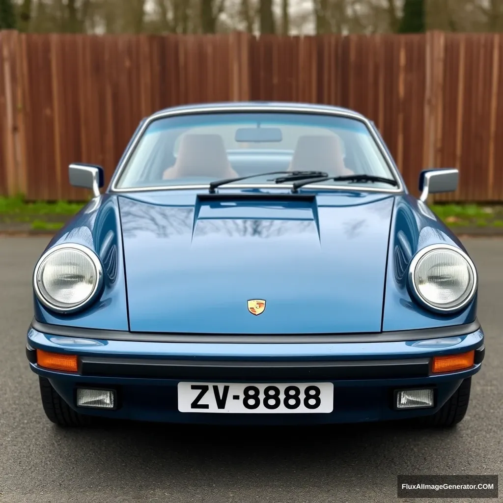 Porsche 911 SC coupe 1977 in dark petrol blue with silver cookie cutter wheels. The car has no spoiler. Registration plate is ZV 8888.