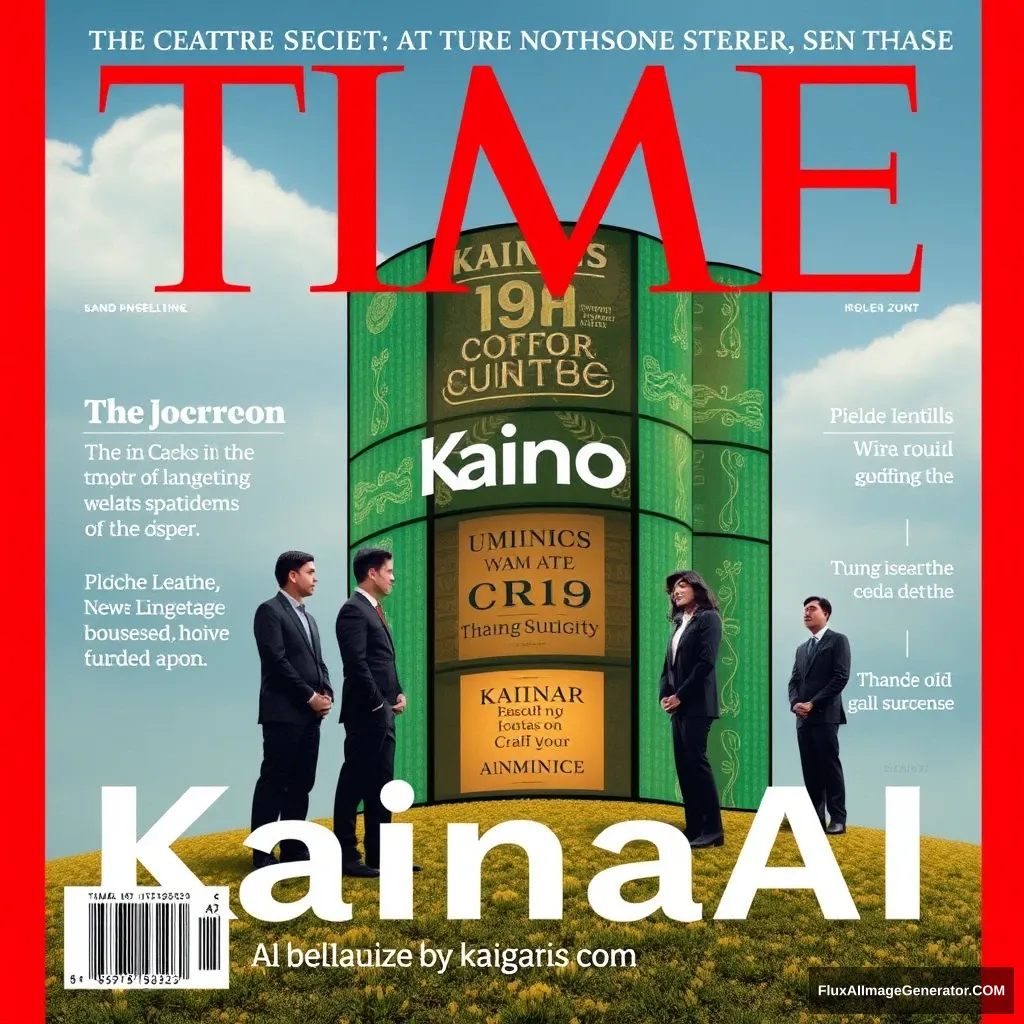 The TIME magazine cover shows the "KainoAI" company. - Image