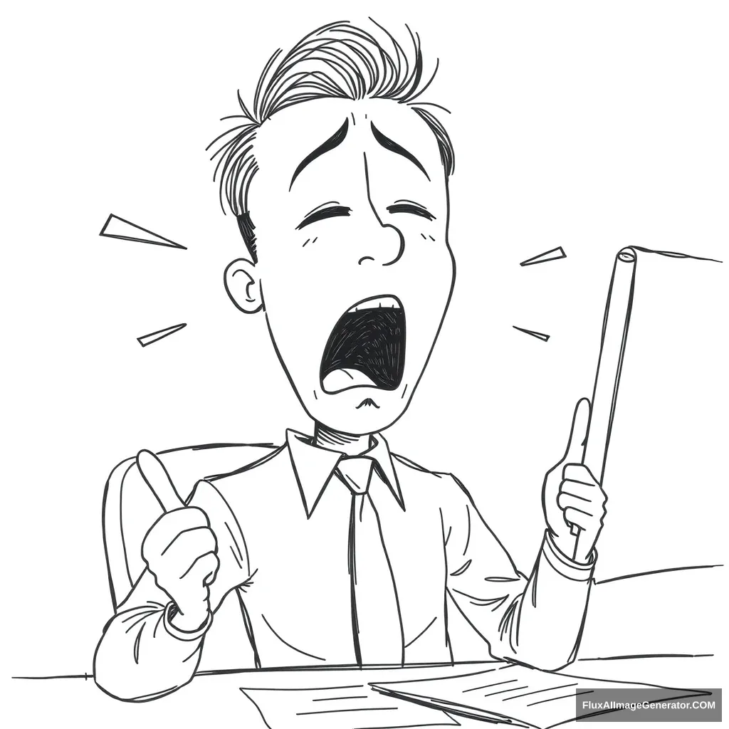 Draw an office worker yawning.