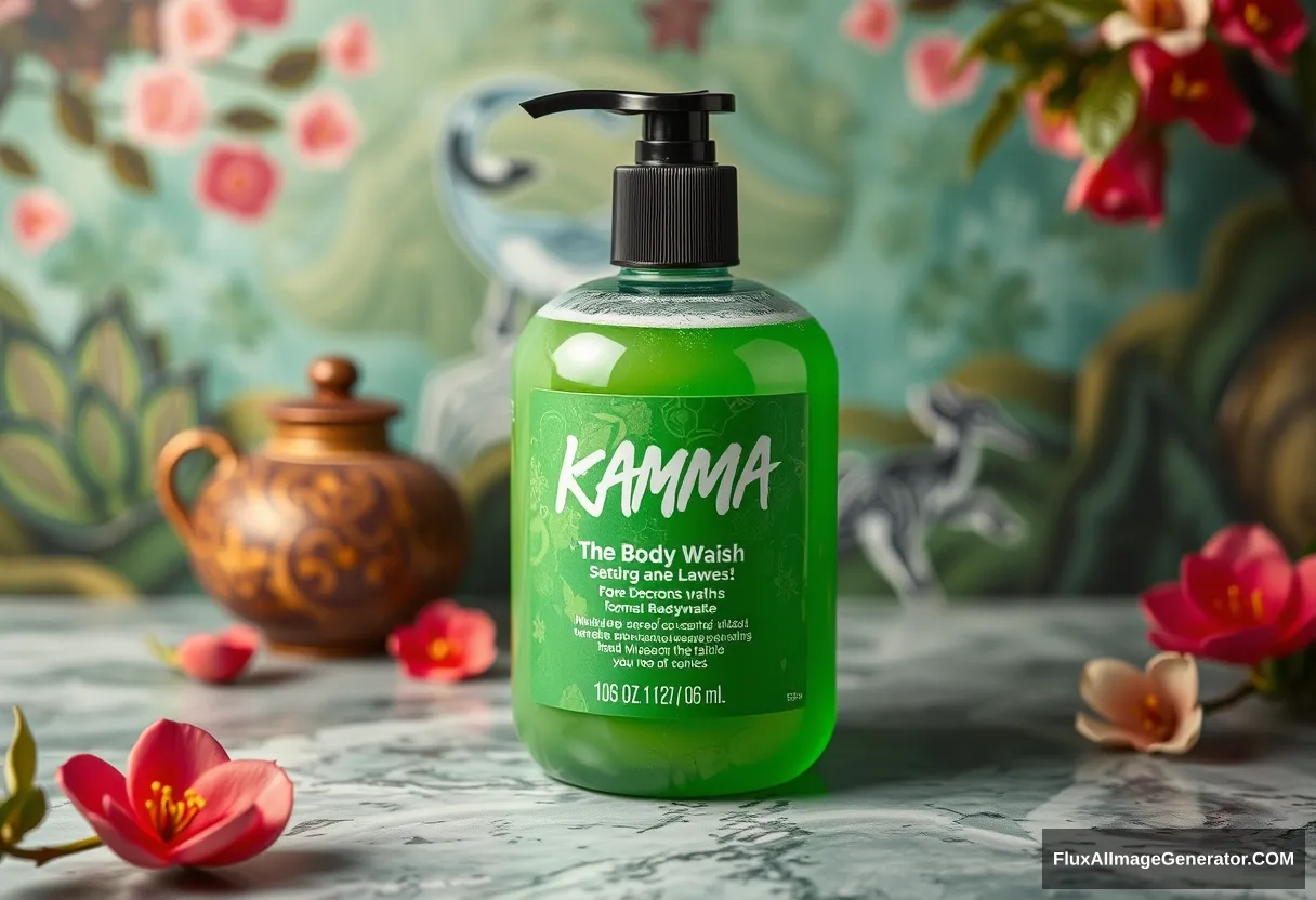 LUSH Karma bodywash, oriental background