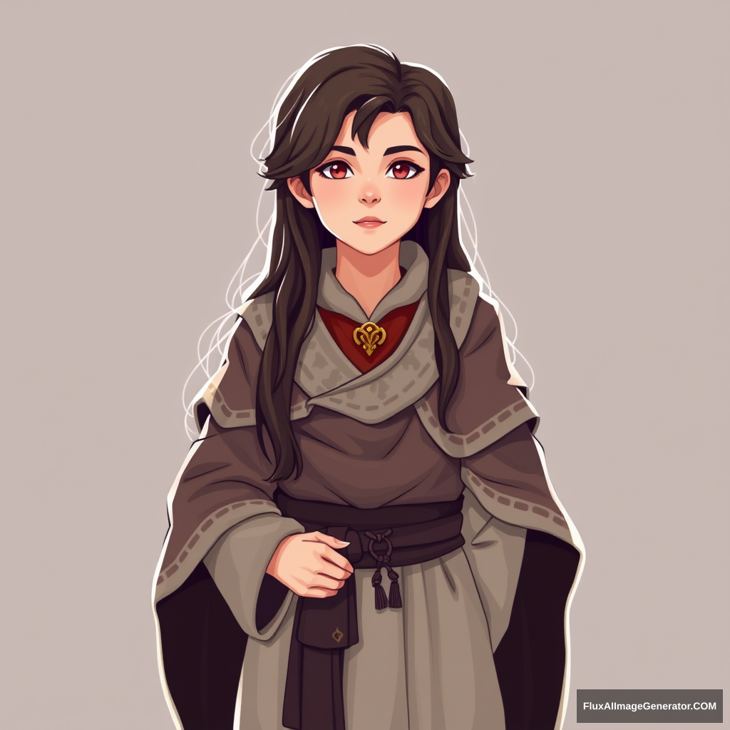 Ancient style, long-haired youth, cute, shawl, cape, flat design. - Image