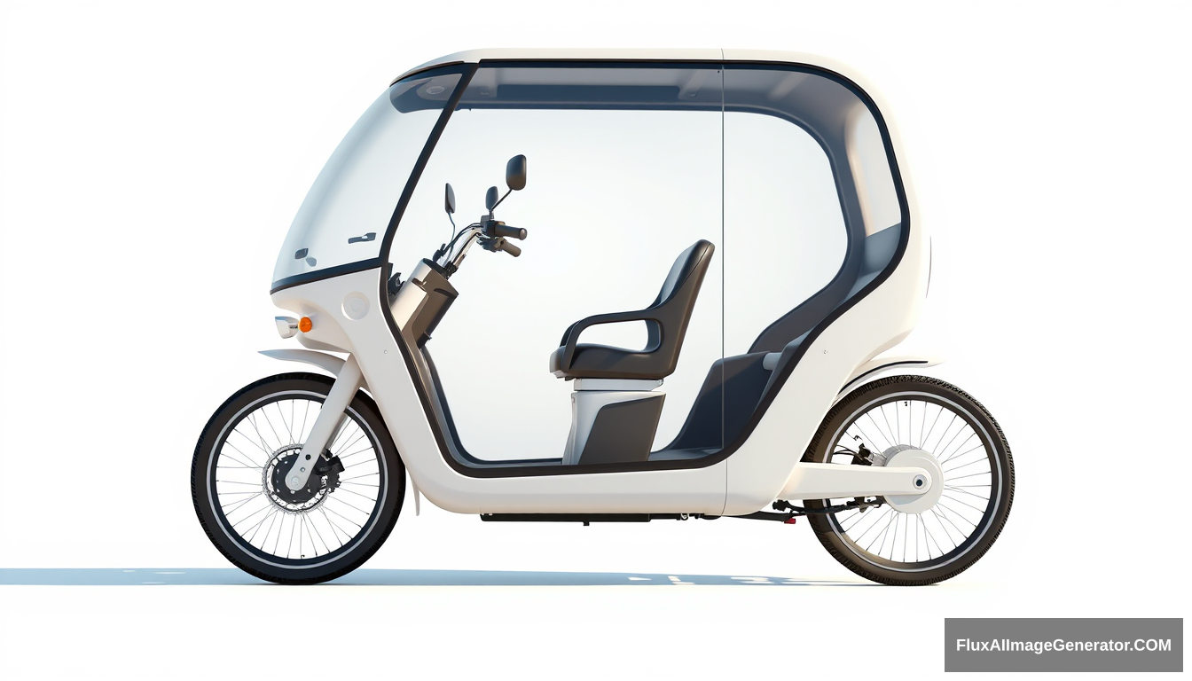 3-wheeled, enclosed, concept scooter, (just 2 wheels in front), (only 1 in back), 4k, wide bicycle wheels, detailed. - Image