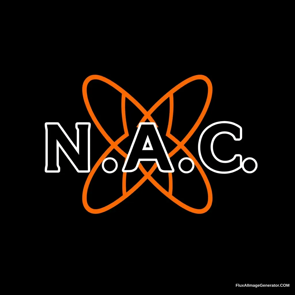 Black and orange with the inscription N.A.C. under the image of an atom