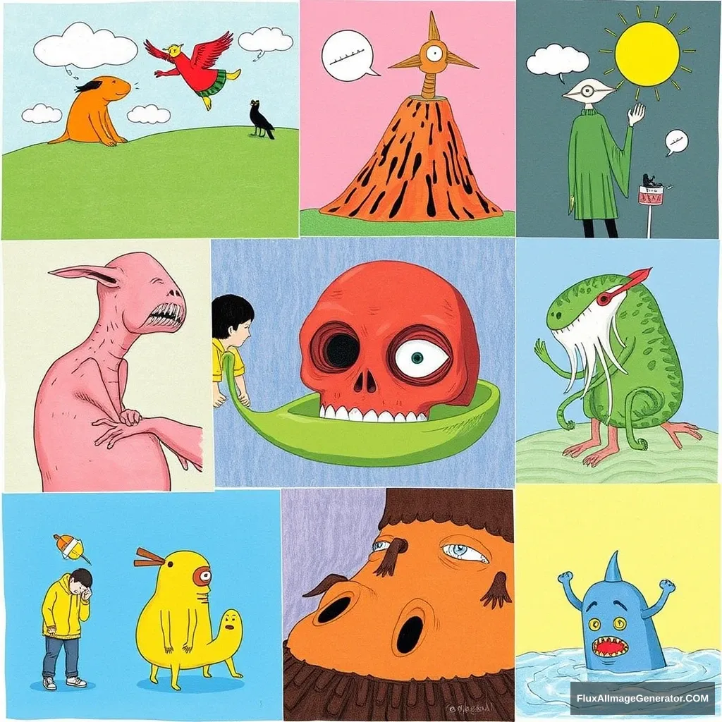 Different weird illustrations collage.