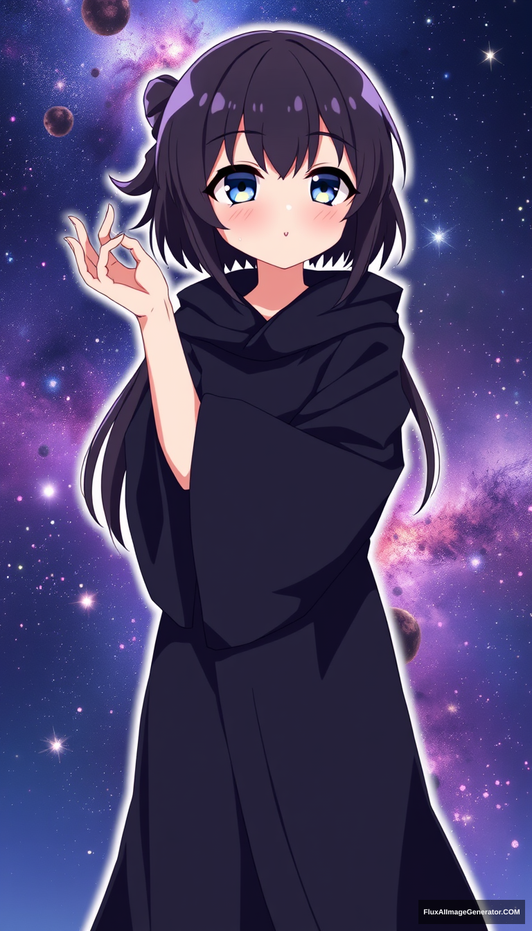 Galaxy anime girl. Cute. Random style. Black robe. - Image