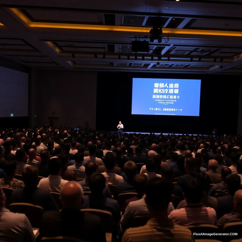 A large conference room is packed with an audience. On the stage, a speaker stands in front of a big screen, which displays the words in Chinese: "Starting K8s: From Zero to Hero." The audience is filled with people who are attentively listening to the speaker's presentation. The room's lighting is dim, but the stage is brightly lit, illuminating the speaker and the screen. This image conveys an atmosphere of knowledge sharing and learning.