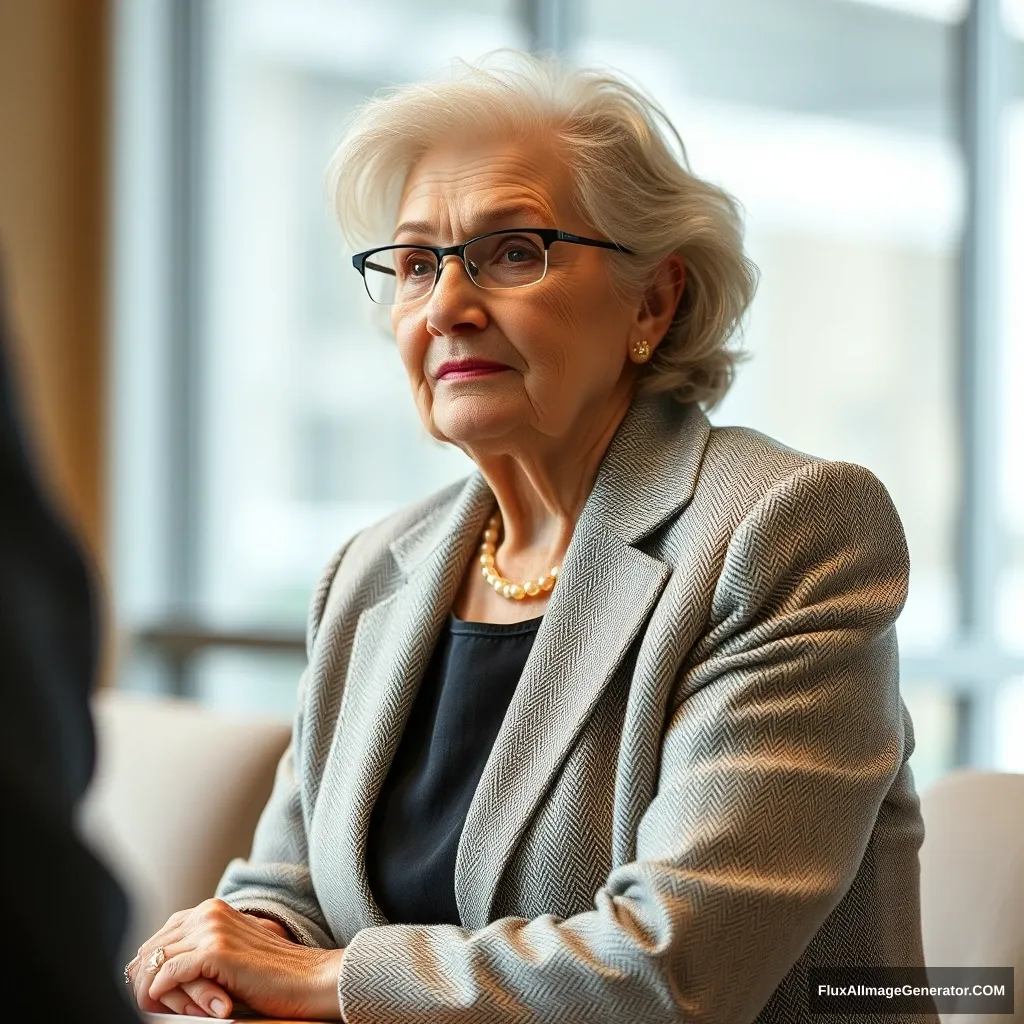 An old woman in a business meeting