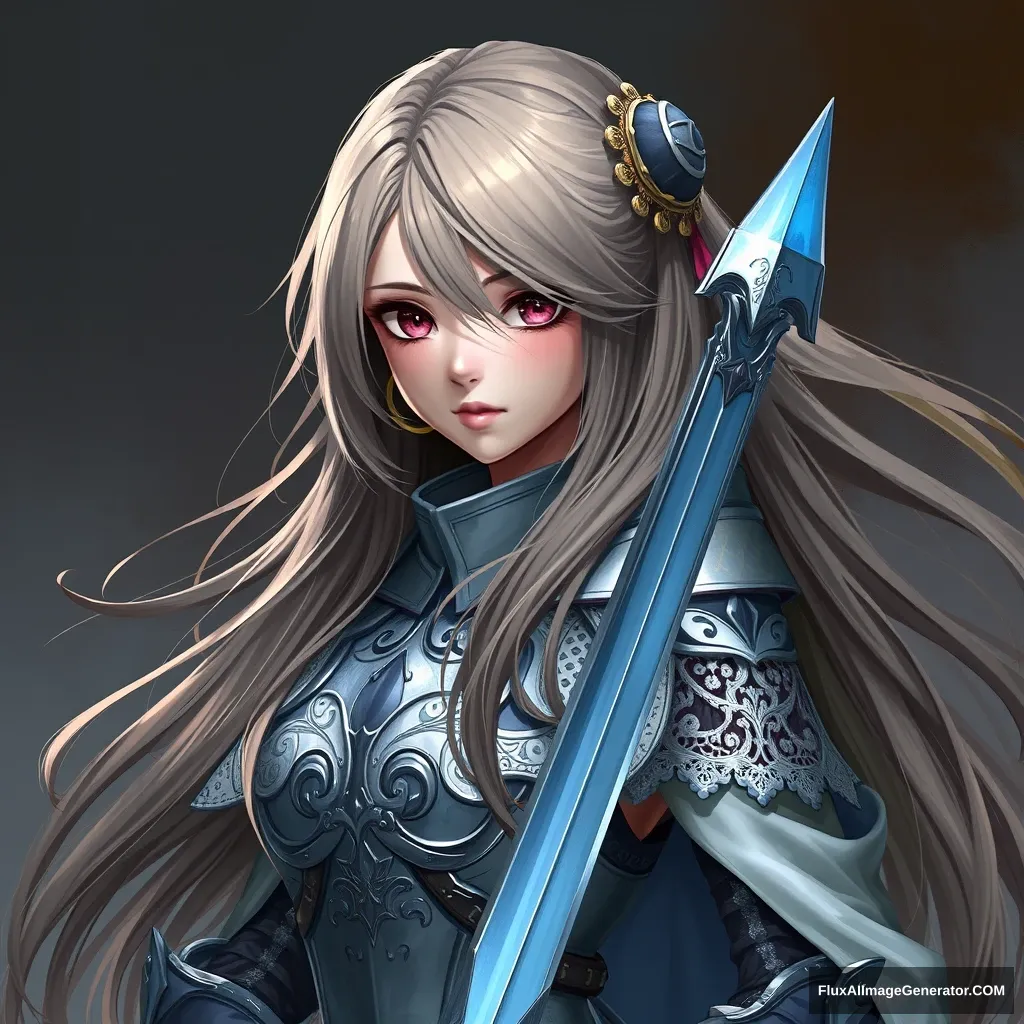 3D painting, long hair, girl, knight, anime, lace - Image