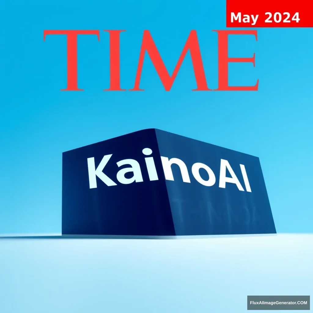 A TIME magazine cover shows a "KainoAI" company; it is a technology company with a blue background. The top-right corner displays the date as May 18, 2024. - Image