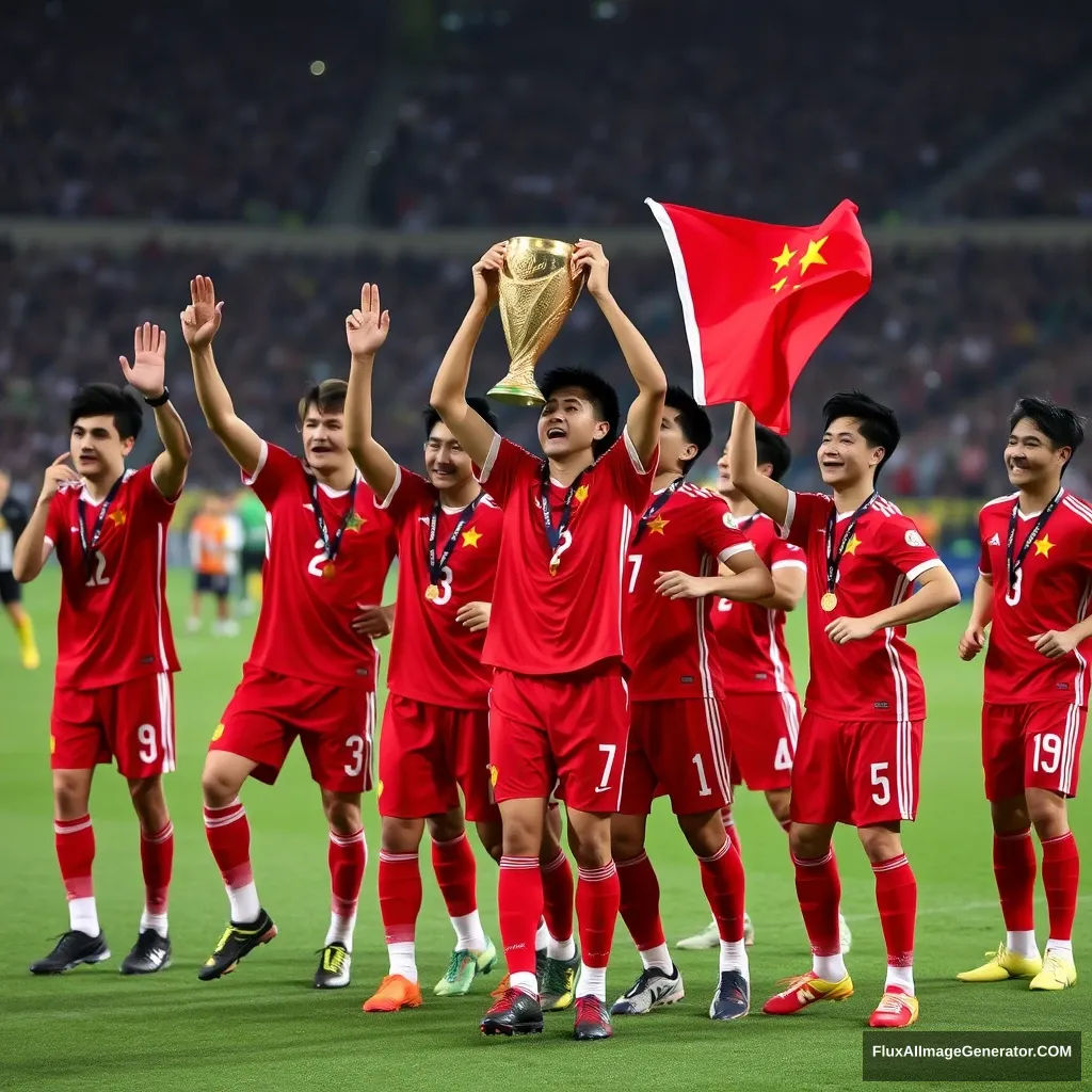 "The Chinese men's football team bravely won the World Cup." - Image