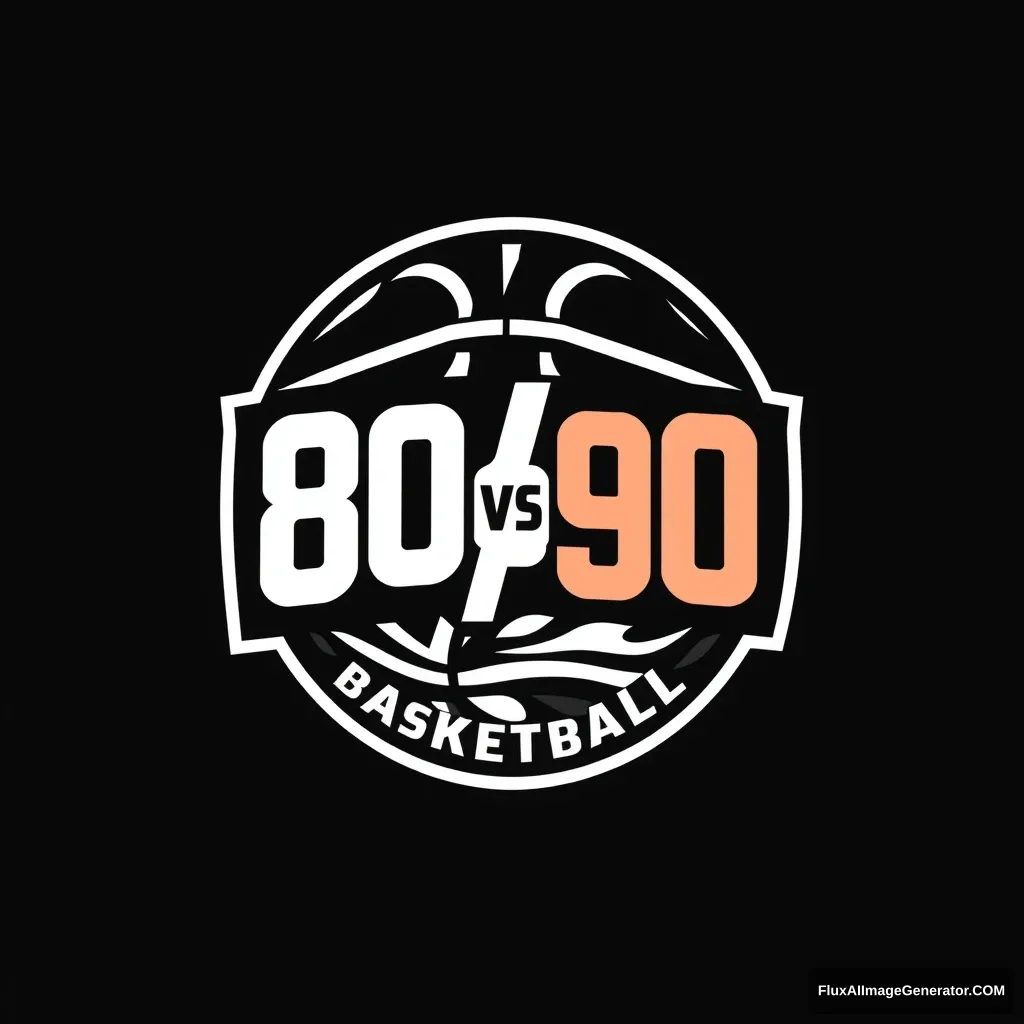 Create a logo with 80VS90 characters for artistic purposes, with a black background and a white logo. This logo is intended for basketball games. - Image