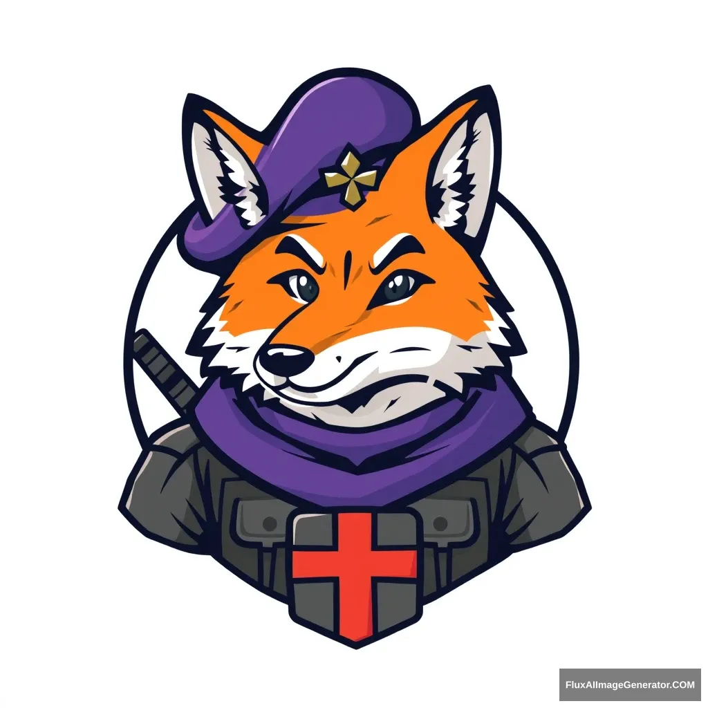 Logo of "givati", fox soldier, purple beret, emblem, contest, gift, cartoon style.