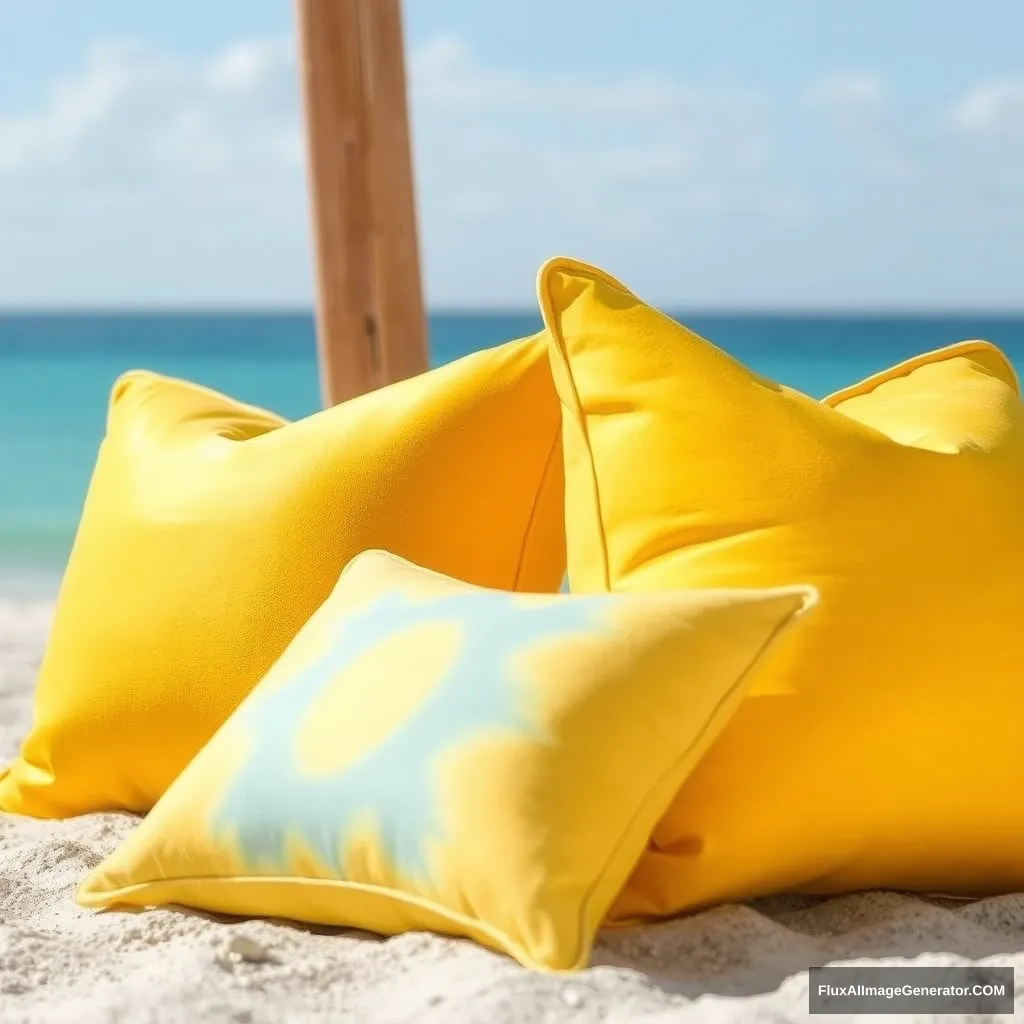 Fake Beach made from yellow and blue pillows.