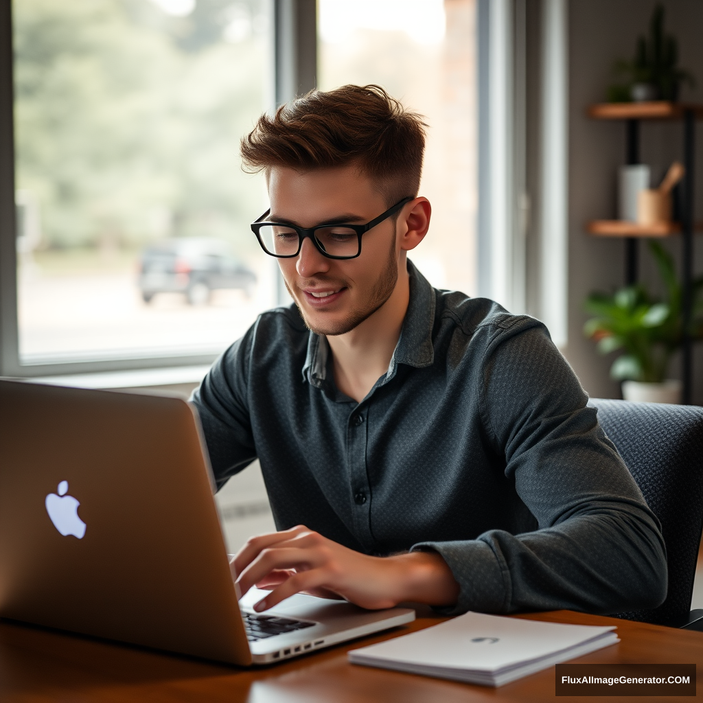 a man in his 20s working on laptop - Image