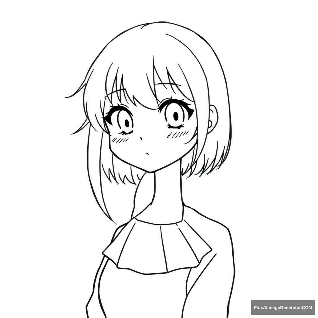 Simple line art of the character for drawing. Anime girl. Very full-figured. Looking professional. Simple eyes. - Image