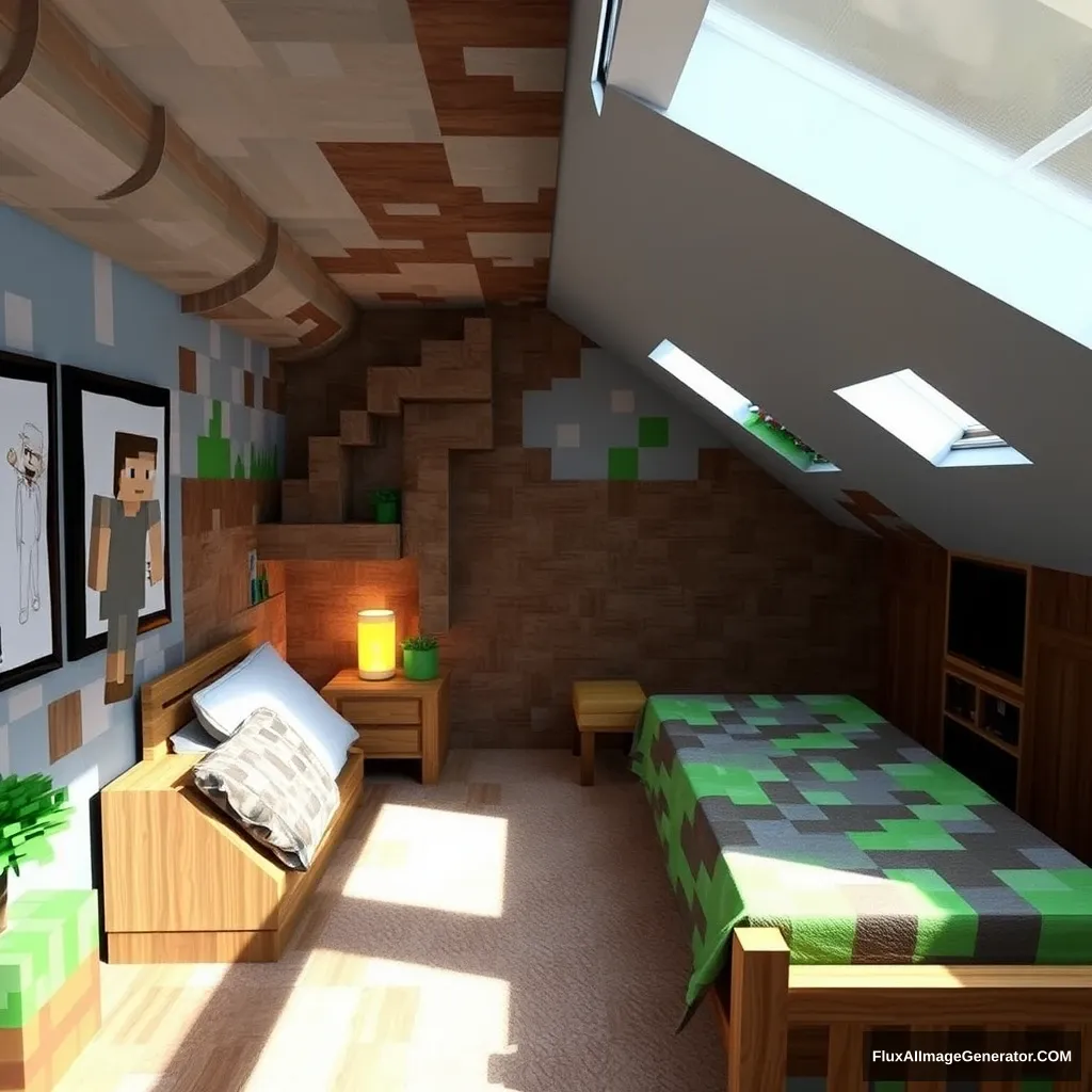 A real bedroom with Minecraft style. - Image