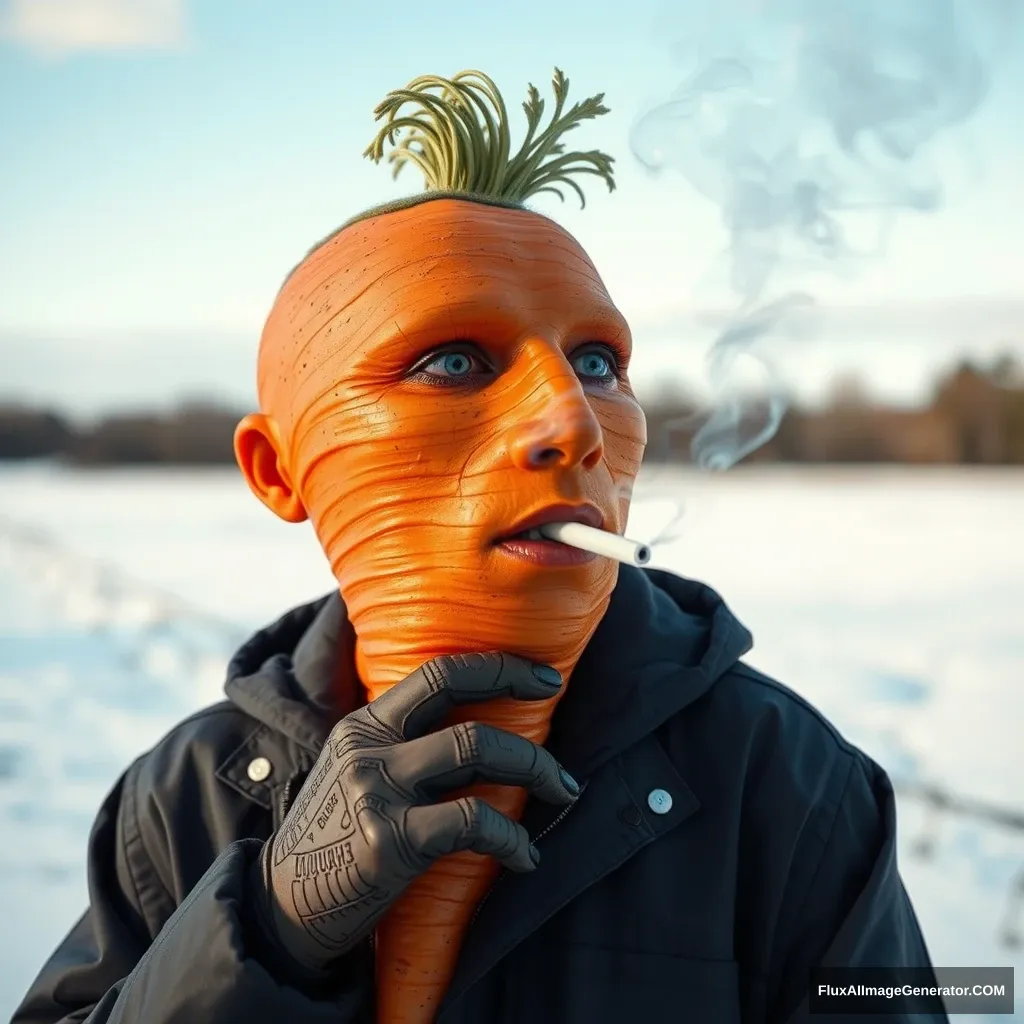 A humanoid carrot smoking