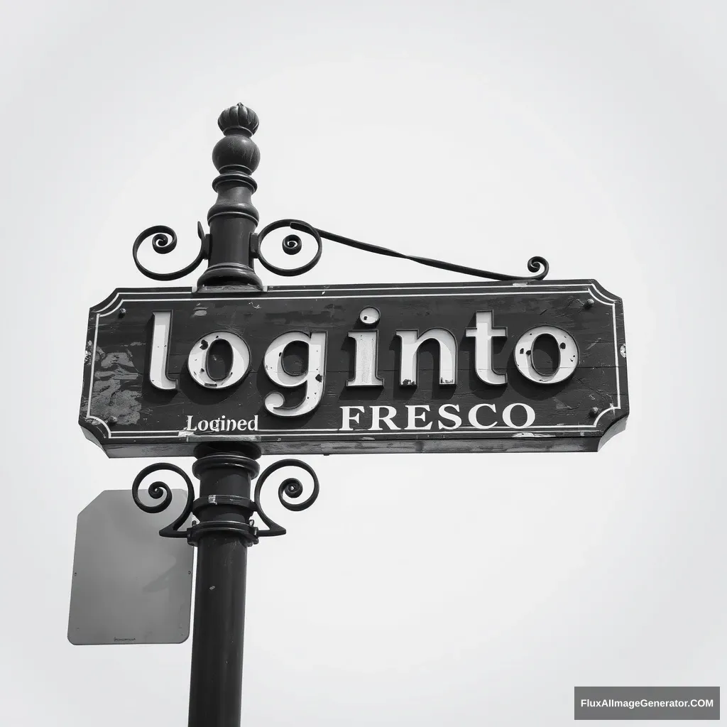 grayscale vintage sign on a pole that says "login to" "FRESCO"