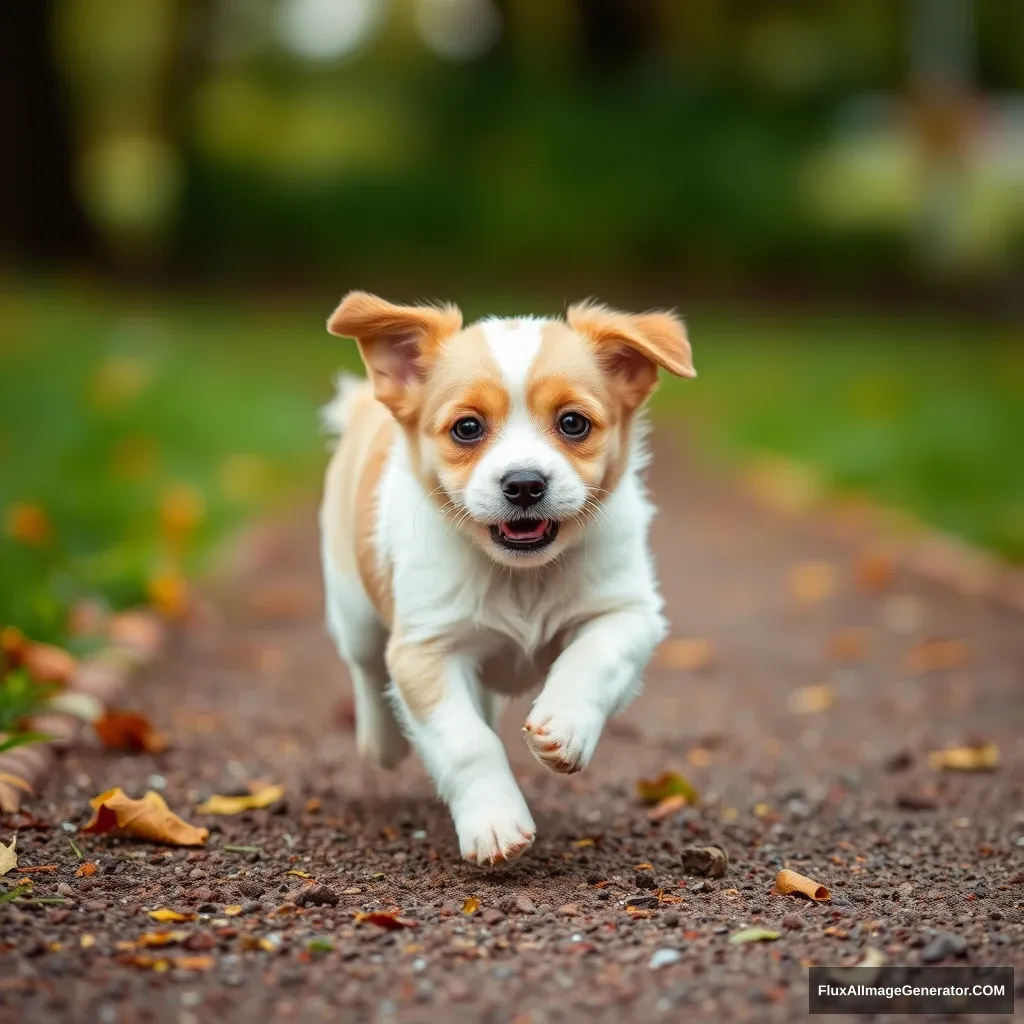 A cute little dog is running.