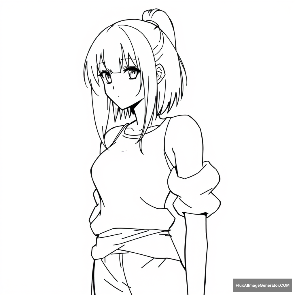 simple line art of the character for drawing. anime girl. large shoulders. - Image