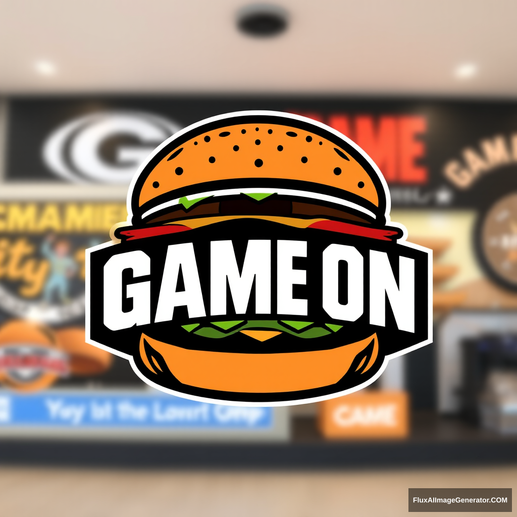 "Can you create a logo for a hamburger restaurant called 'GAME ON' with a Marvel or comic style design?" - Image