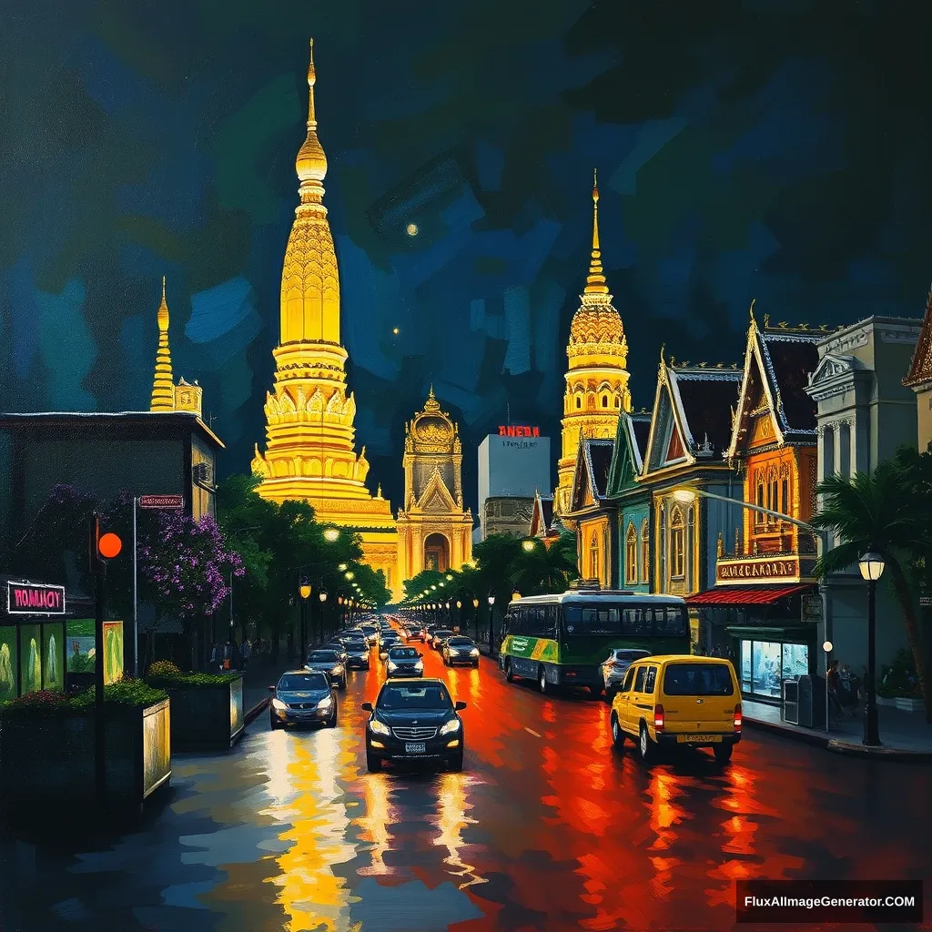 "Oil painting of Bangkok at night" - Image