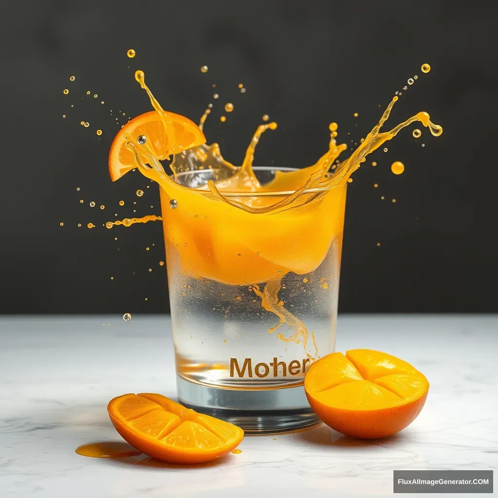 Mango splash advertisement name engraved Mother. - Image