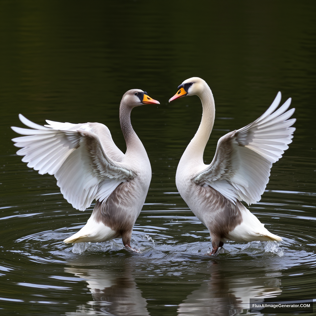 The gray goose fought with the swan.