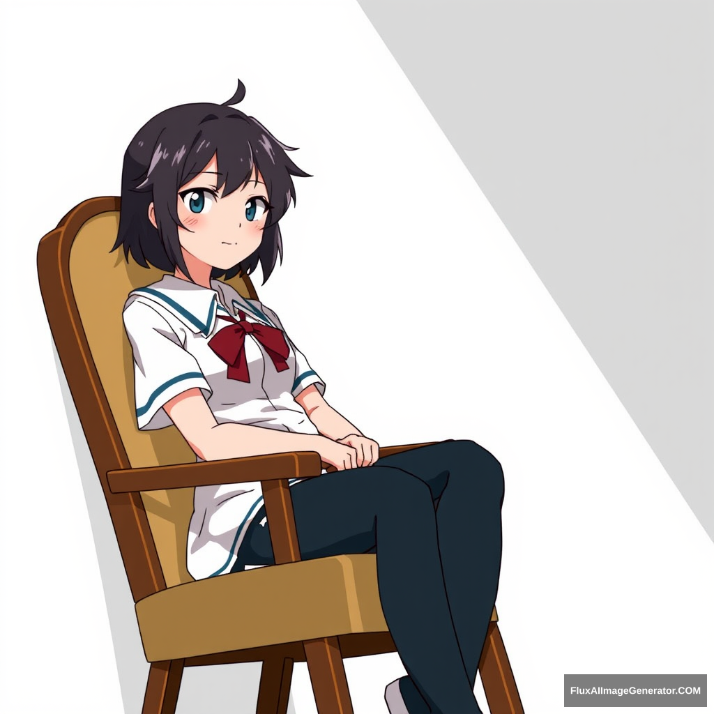 A girl sitting on a chair, styled like the anime "My Hero Academia." - Image