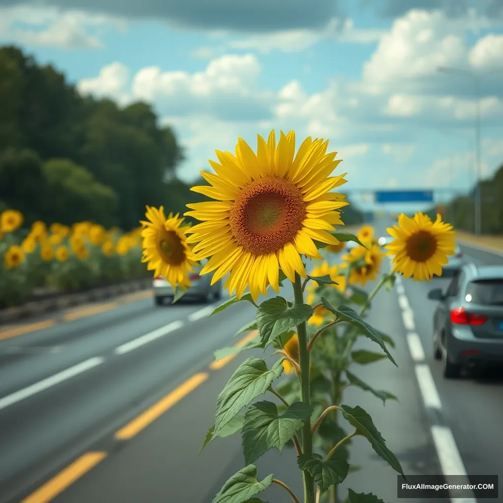 sunflowers on a busy motorway