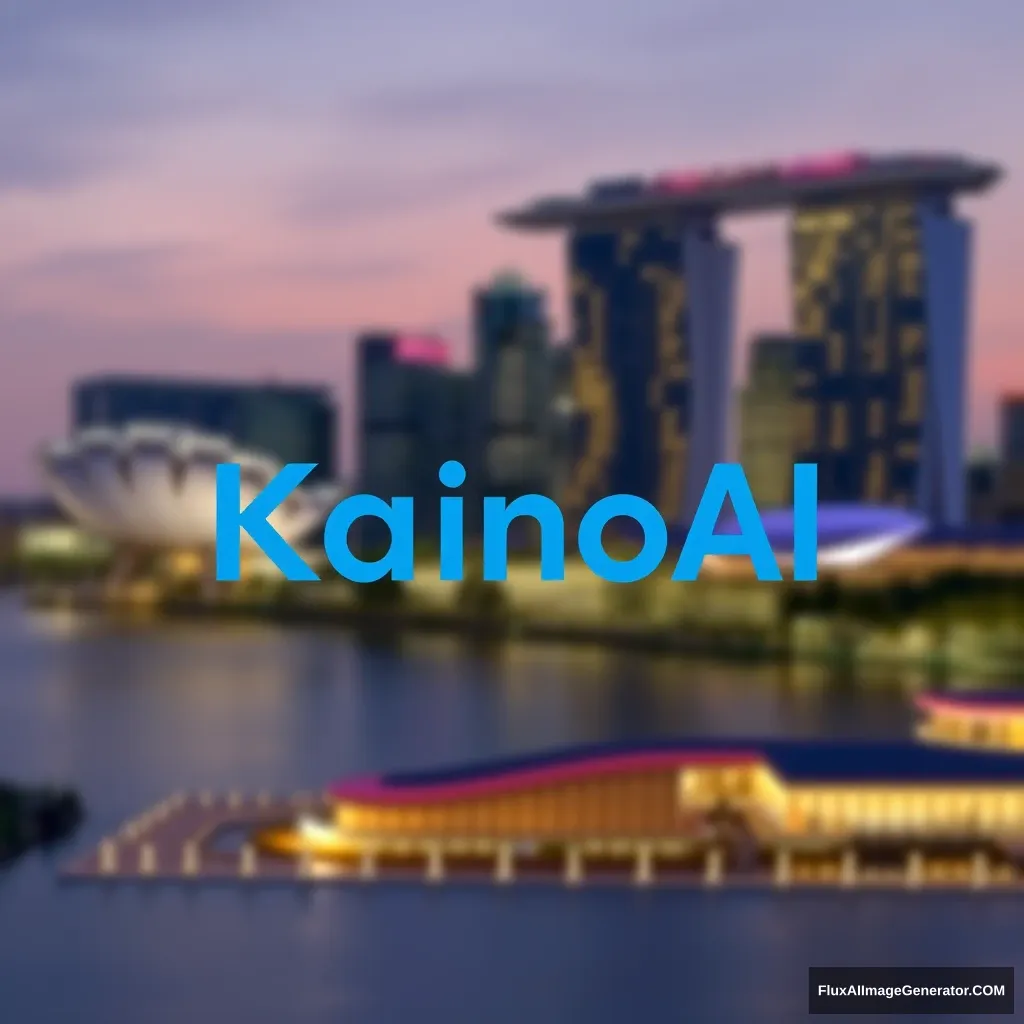 Design a logo with blue words "KainoAI" against a Singapore background.