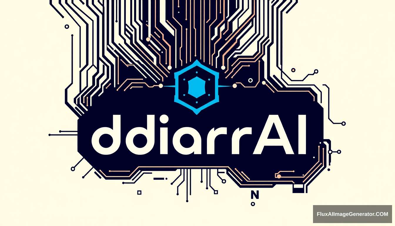 SVG logo design for 'diarrAI' text, intended for use on a web page. Represents a high-tech AI solutions company with a futuristic and advanced feel. Incorporate elements from computer technology, digital interfaces, and electronic circuits. The design should evoke a sense of innovation and appear as if it’s from 3000 years in the future. - Image