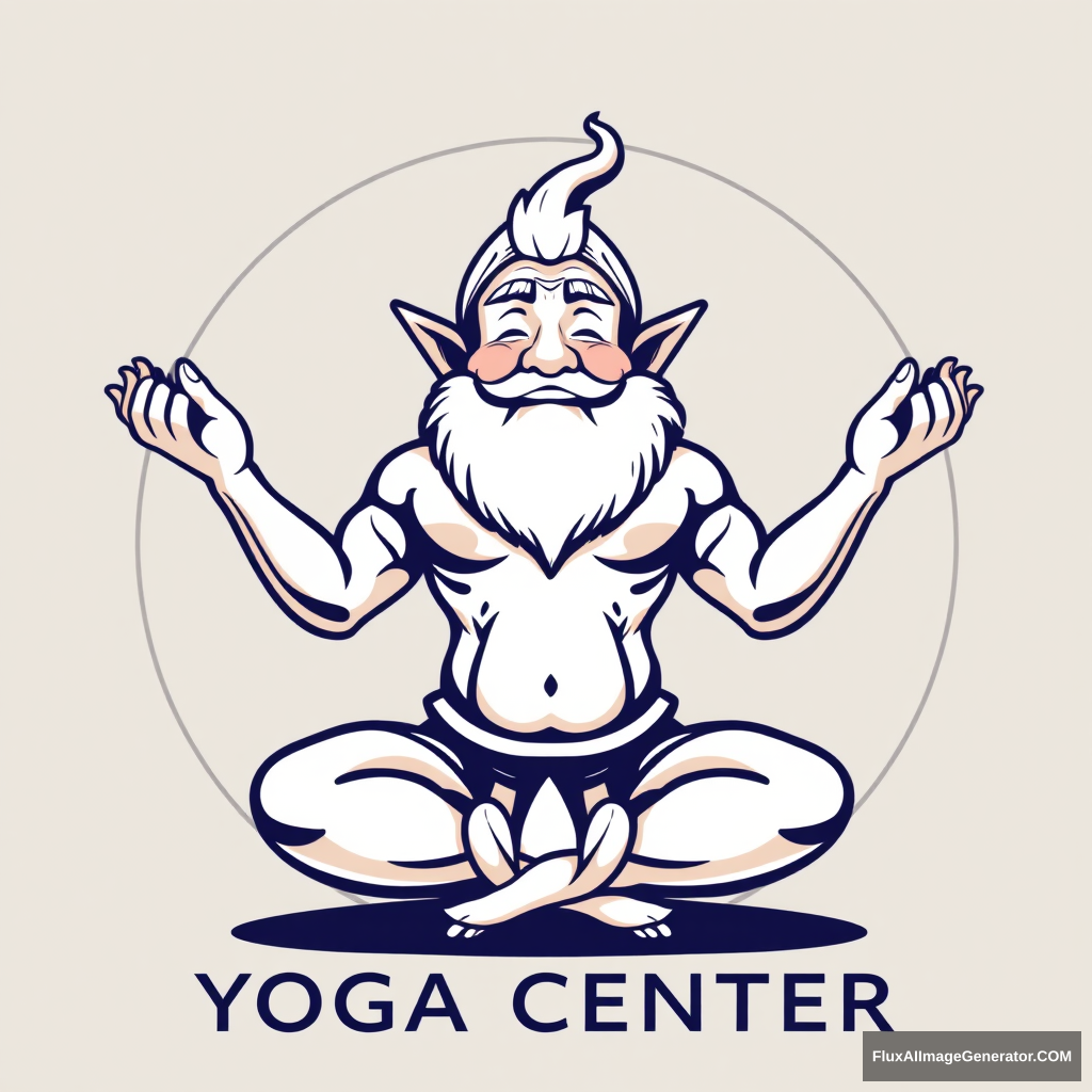 Yoga Center logo: a pumped-up dwarf in a lotus sausage pose. - Image