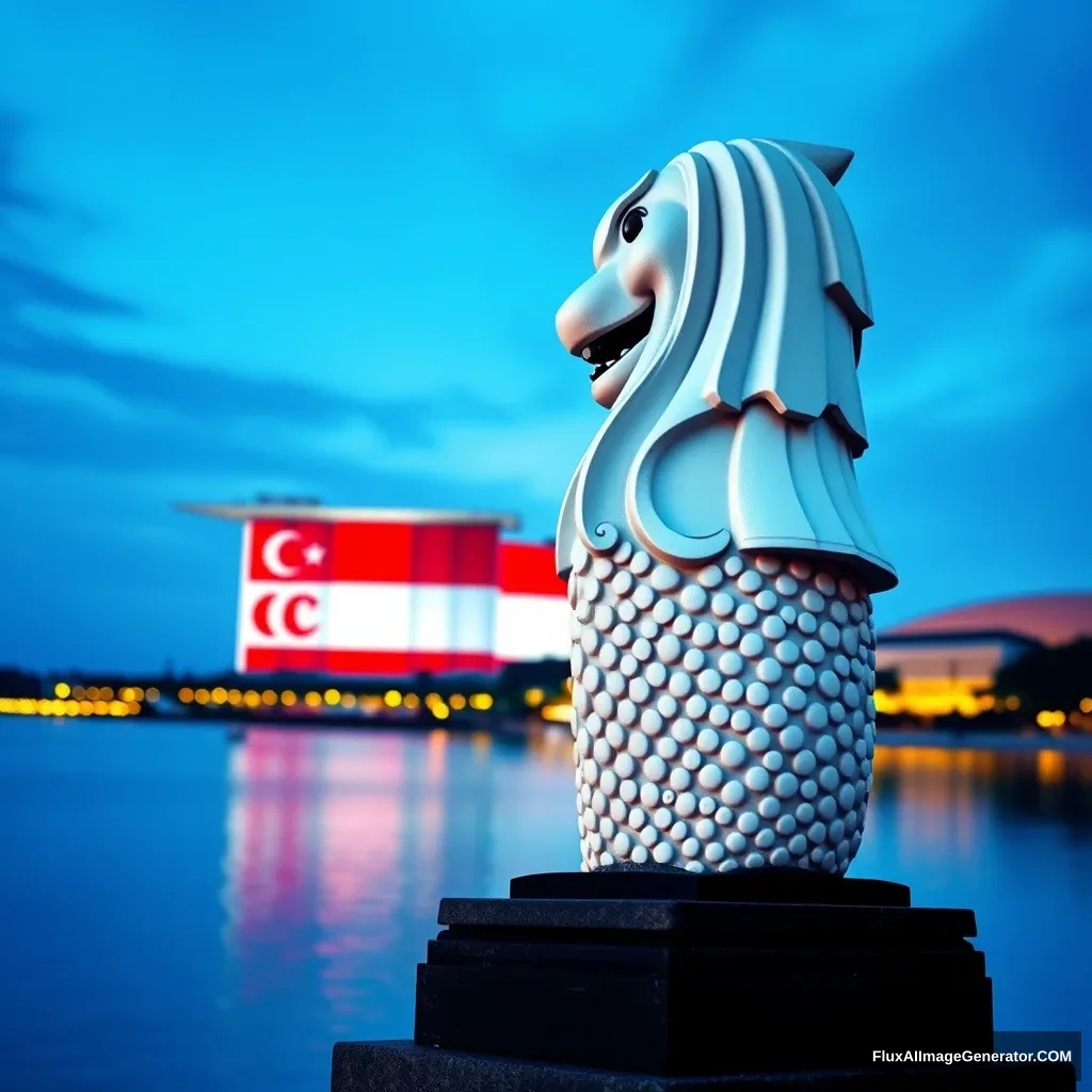 Singapore Merlion with Singapore flag background for Singapore national day