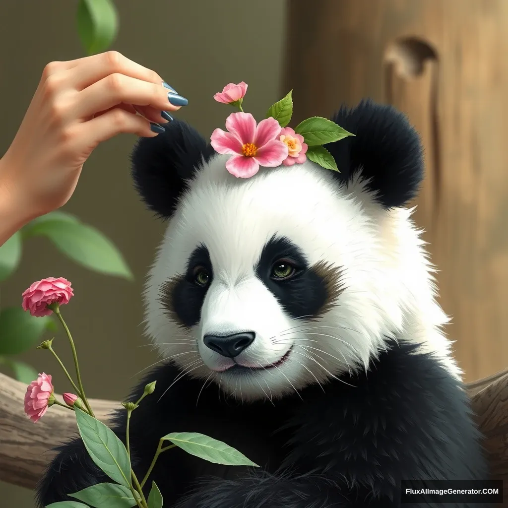 "I'm currently putting a flower hairpin in the panda's head in that image."