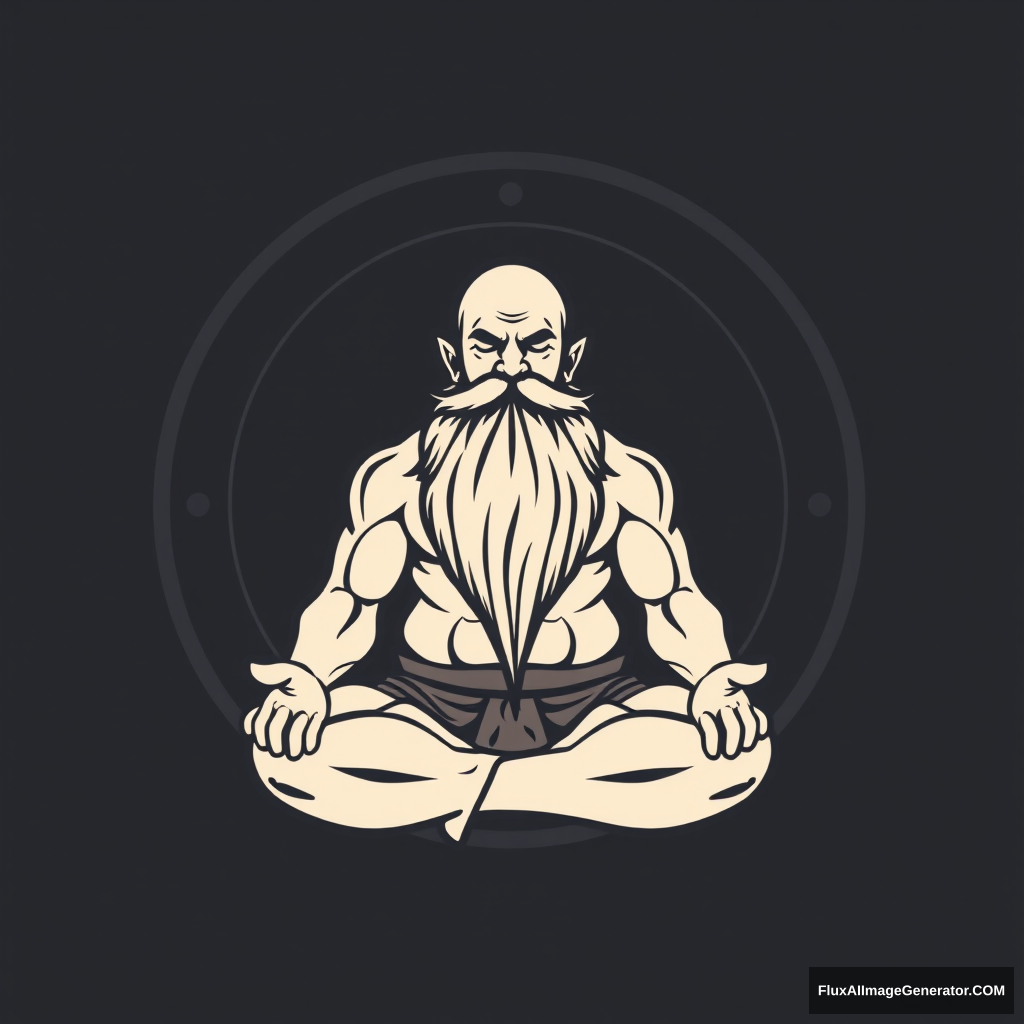 Yoga Center logo: a muscular large bald dwarf in the lotus position with a long beard - Image