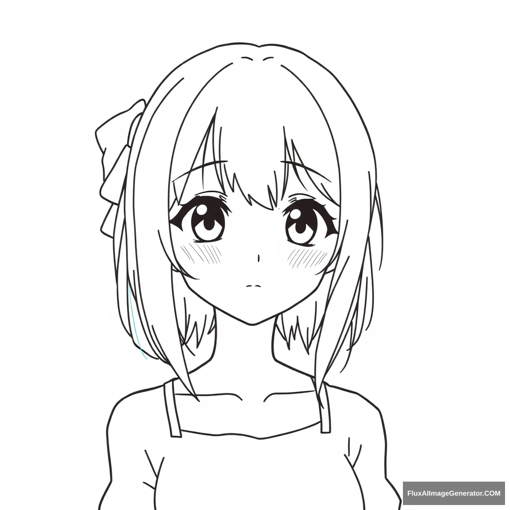 Neat and simple line art character drawing. Anime girl. Beautiful. Simple eyes. Crop top. - Image