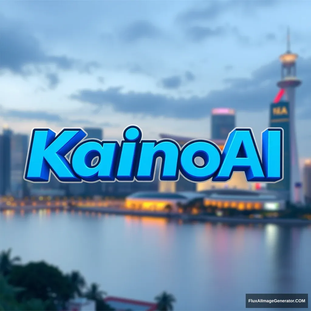 Design a 3D logo with blue words "KainoAI" with Singapore background. - Image