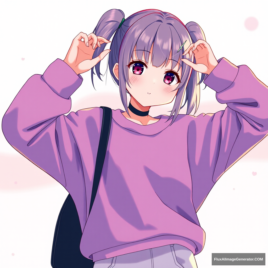 anime girl oversized sweatshirt extremely cute - Image