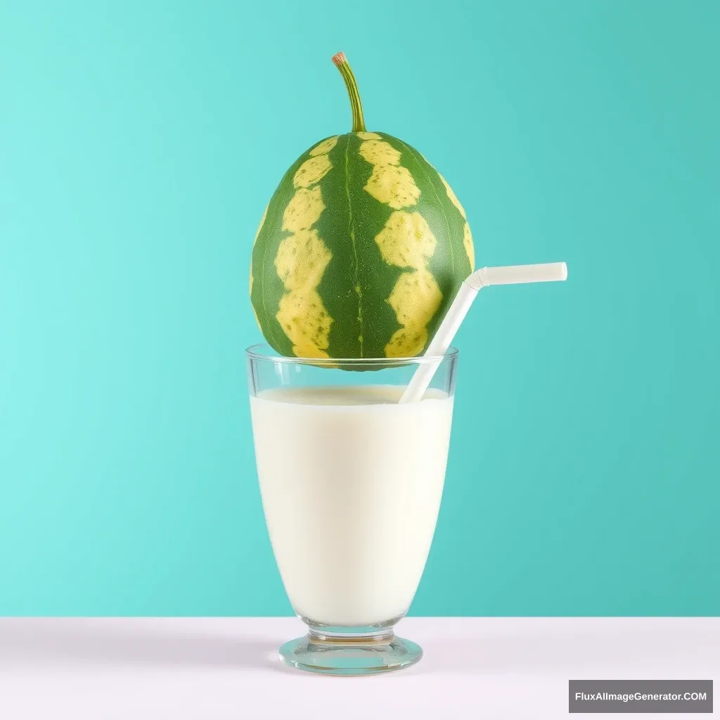 'a melon drinking a milkshake with a straw' - Image