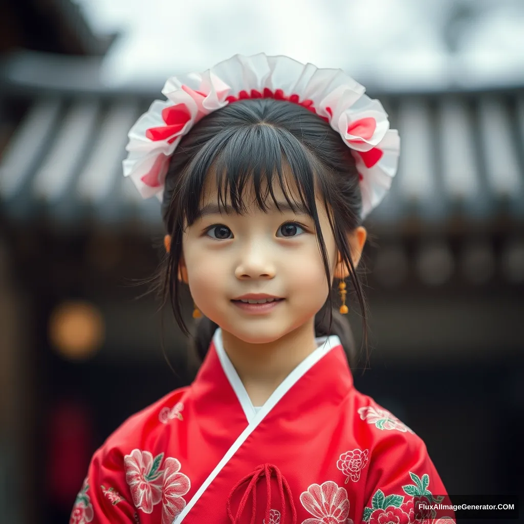 Photo of a cute Korean girl in hanbok, with a defocused background.